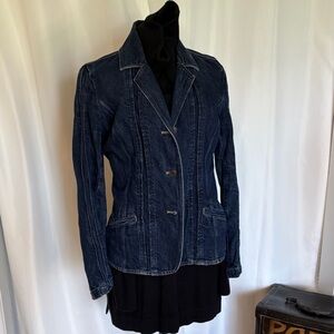 Feminine Jean jacket blazer small denim cotton linen blend tuck pleats